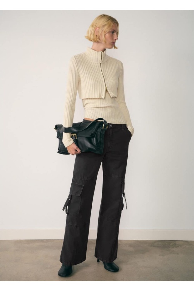 Fermuarlı kargo jean pantolon - 2