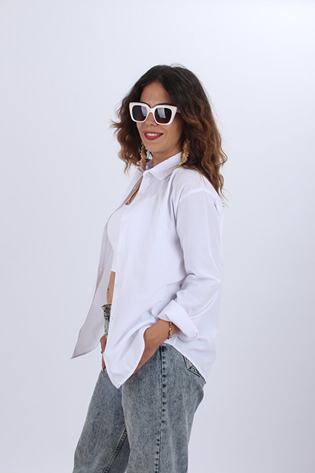 Kadın  Oversize Uzun Basic Gömlek - 2