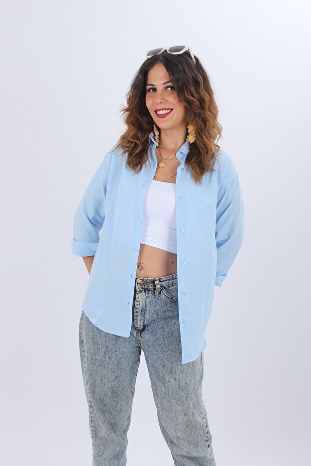 Kadın Oversize Uzun Basic Gömlek - 3