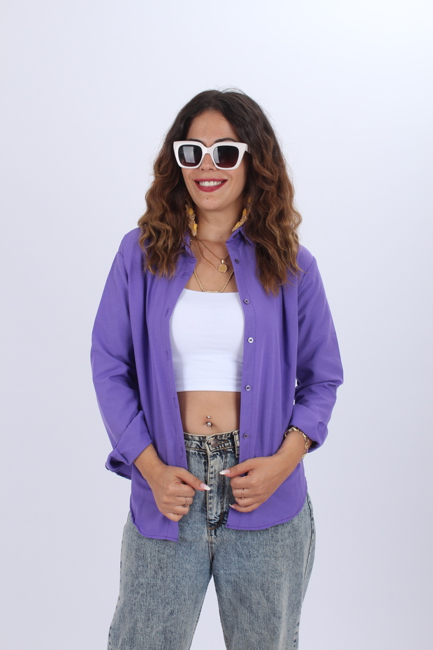 Kadın  Oversize Uzun Basic Gömlek - 1