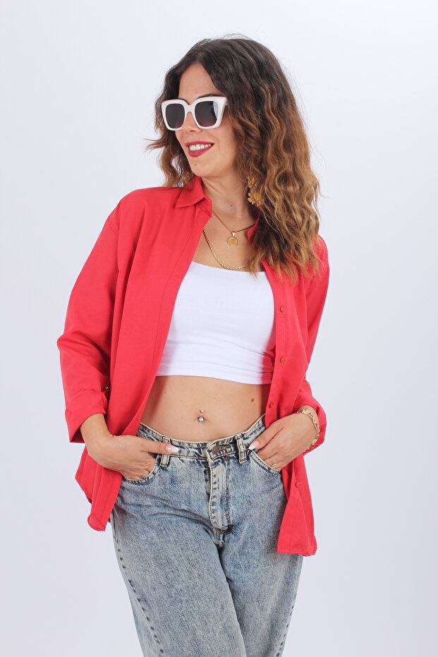 Kadın  Oversize Uzun Basic Gömlek - 2