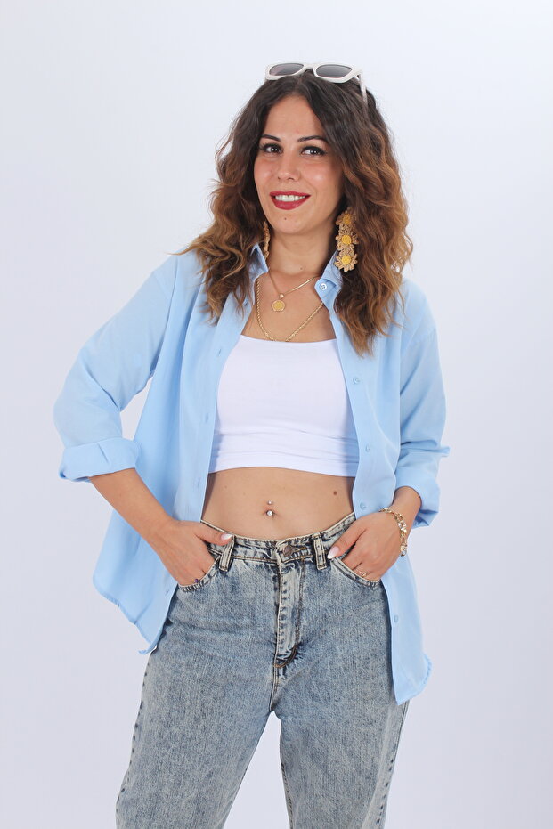Kadın Oversize Uzun Basic Gömlek - 2