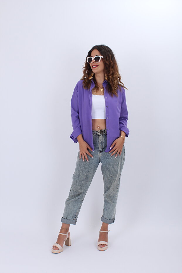 Kadın  Oversize Uzun Basic Gömlek - 5
