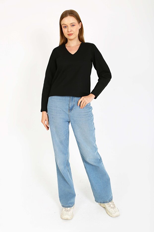 v yaka yırtmaçlı bluz - 3