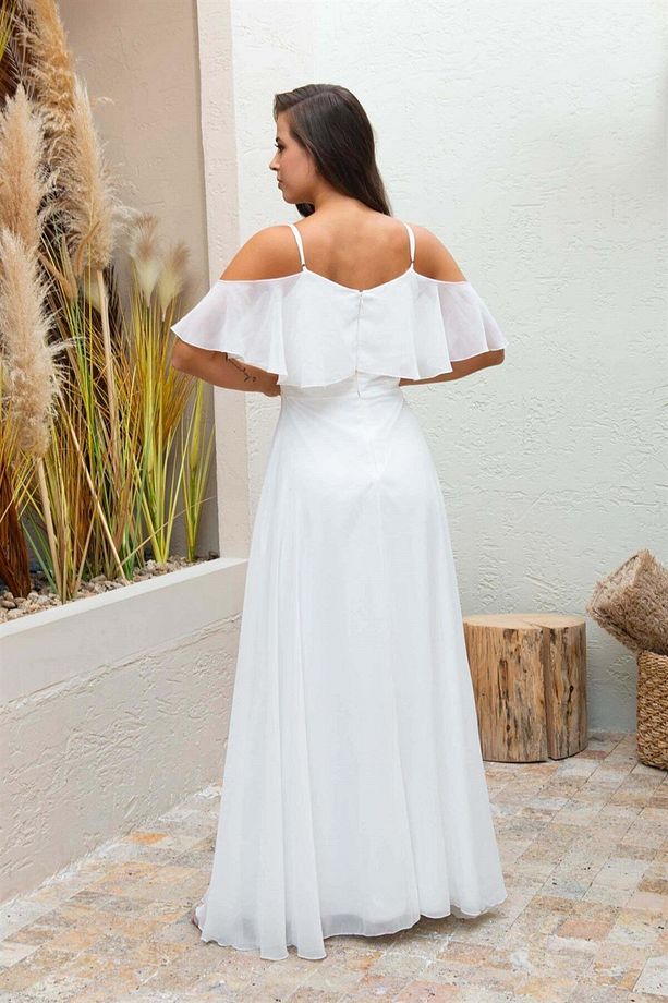 Ekru Askılı Uzun Nikah Elbisesi Ve Dış Çekim Elbisesi - 6