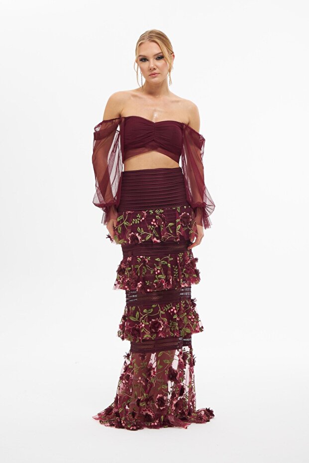 Burgundy Skirt Layered Bustier Set