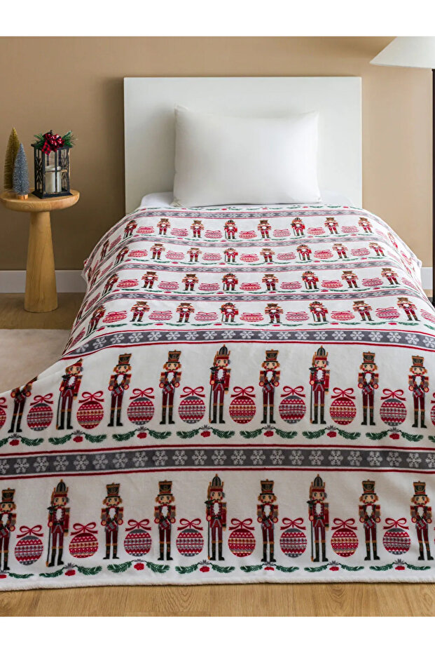 LCW HOME Açık Bej Yılbaşı Temalı Tek Kişilik Battaniye 150x220 Cm - 1