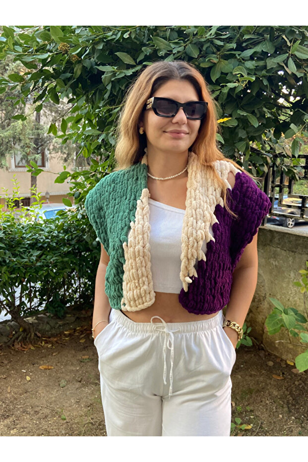 Mor El Örgüsü Yelek - 7
