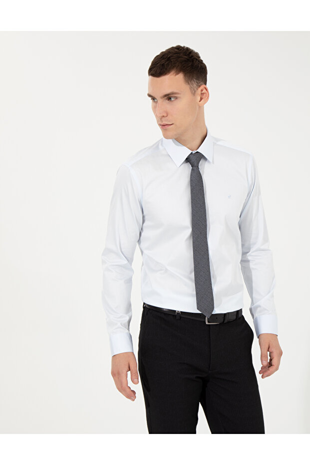 Light Blue Slim Fit Long Sleeve Classic Shirt 50251166-Vr003