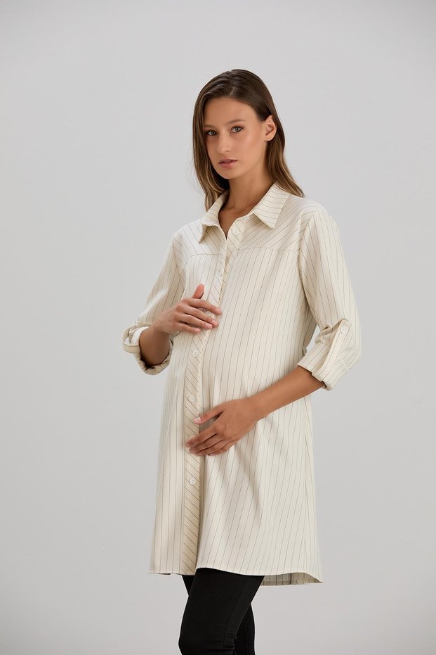 Hijab Polo Neck Striped Maternity Shirt Tunic