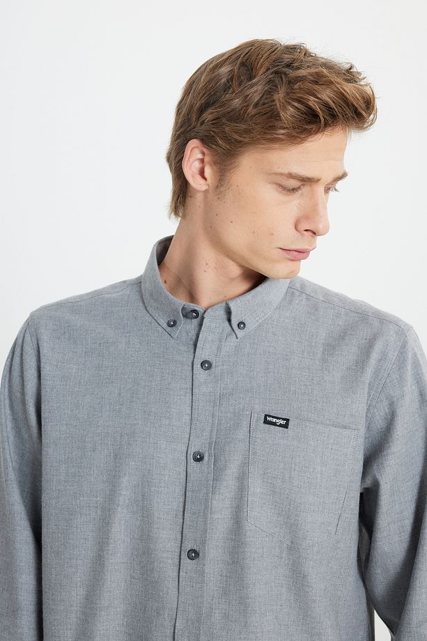 Regular Fit Normal Kesim %100 Pamuk Gri Gömlek - 4