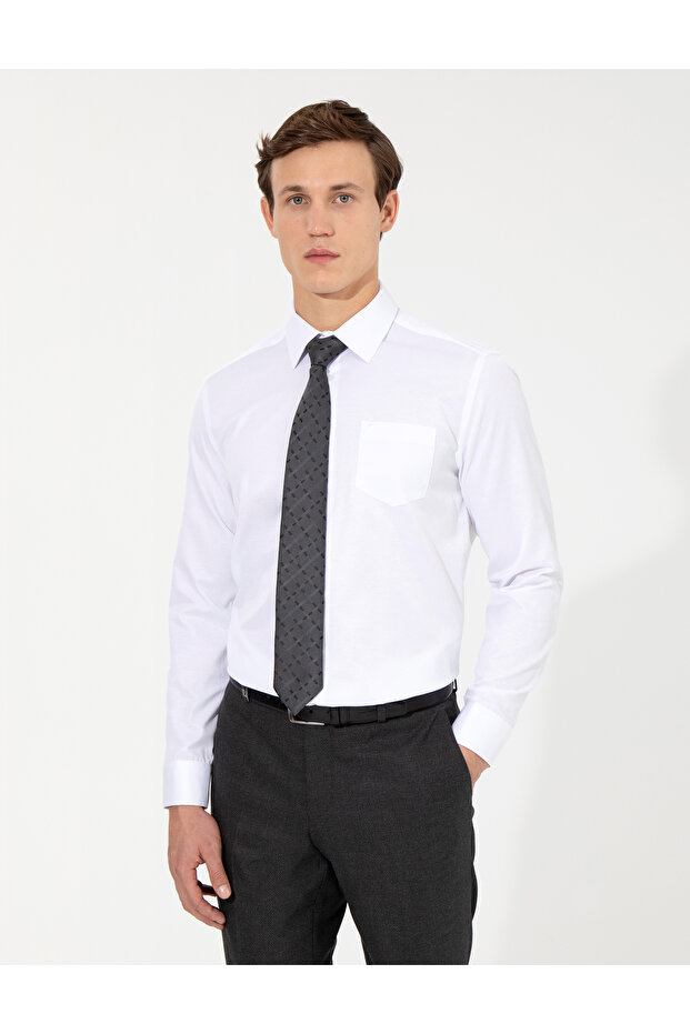 White Regular Fit Long Sleeve Classic Shirt 50258931 -Vr013