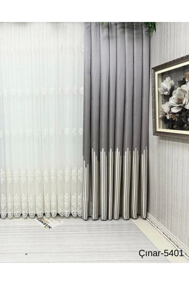 Nivemeshome Çınar Gümüş 5401 1/3 Sık Pileli Fon Perde Apm - 4