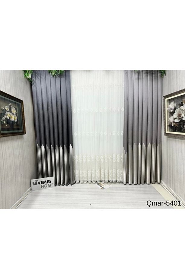 Nivemeshome Çınar Gümüş 5401 1/3 Sık Pileli Fon Perde Apm - 8