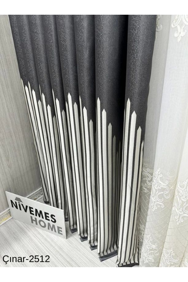 Nivemeshome Çınar Antrasit 2512 1/3 Sık Pileli Fon Perde Apm - 2
