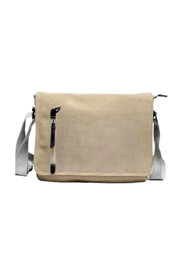 Beige Color Zipper Detail Special Series Canvas Model Messenger Bag