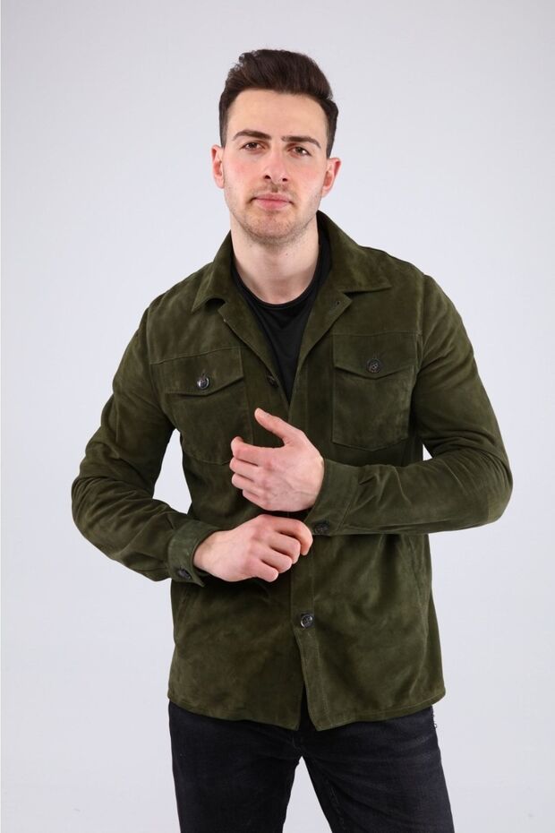 Düğmeli Süed Gömlek - 5