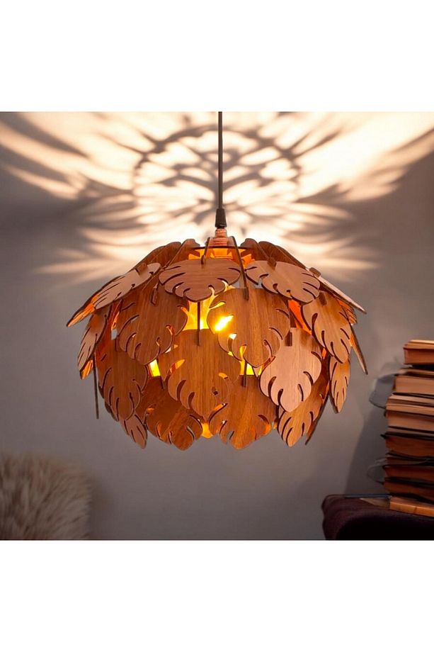 Circle Modern Aydınlatma Tasarım Globe Küre Doğal Ahşap Mdf 3d Lazer Kesim Rustik Salon Avize Aplik - 1