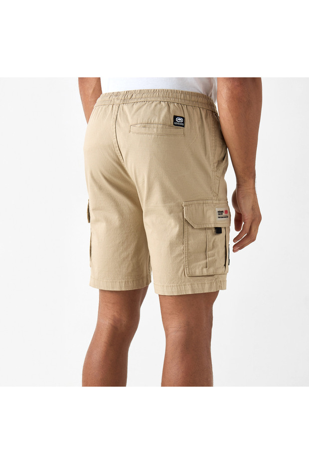 Unltd Textured Flexi Waist Shorts with Cargo Pockets and Drawstring Closure - 3