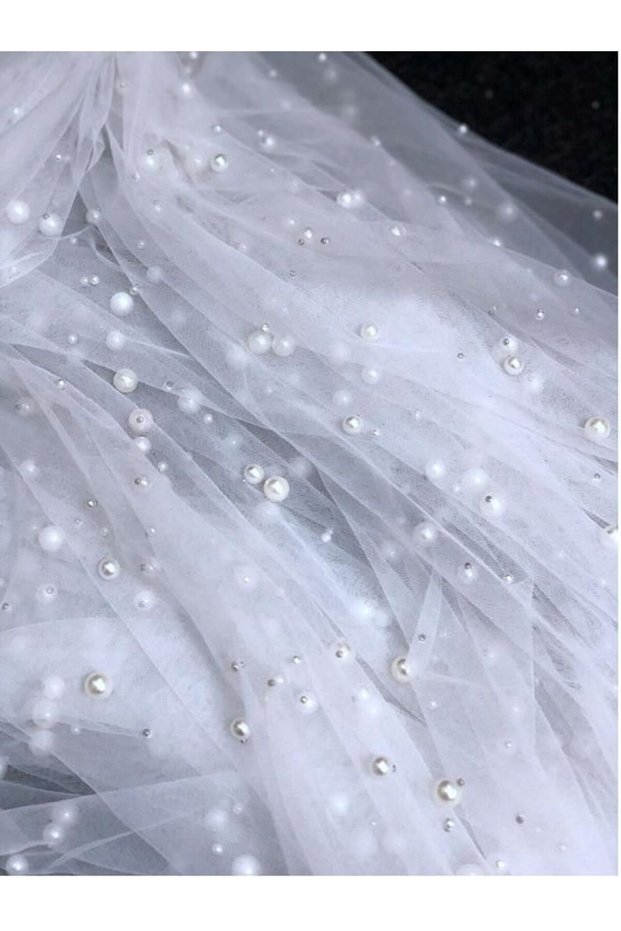 Two Lengths of Pearl Bridal Veil, Tulle Fabric with Bridal Pearls, Wedding Dress Accessory Bridal Pearl Fabric 1.5 Mt
