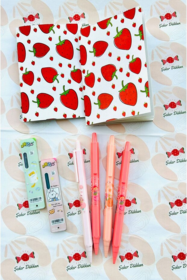 ÖZ KIRTASİYE Çilek🍓Temalı Kırtasiye Seti (2defter+4uçlukalem+2uç)