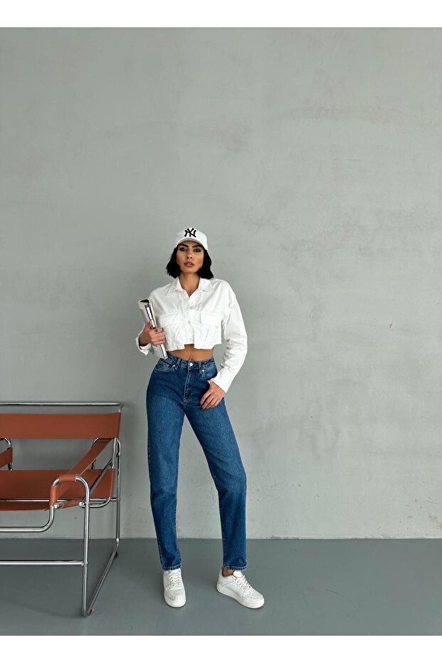 ZEO Basic ليكرا Mom Jean - أزرق داكن مطحون - 5