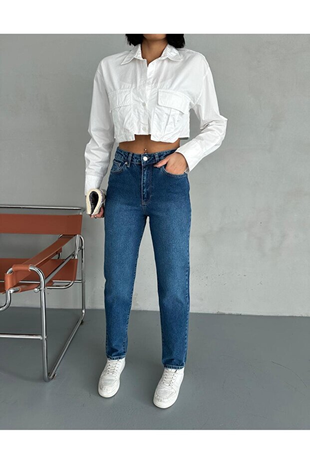 ZEO Basic ليكرا Mom Jean - أزرق داكن مطحون - 6