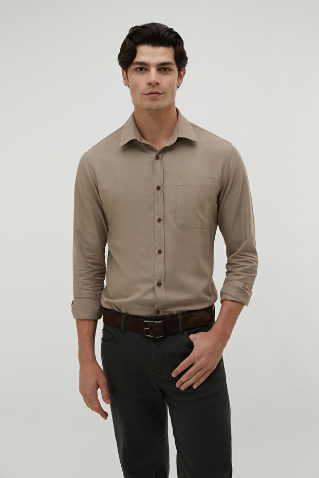 REGULAR FIT TEK CEPLİ UZUN KOLLU GÖMLEK - 1