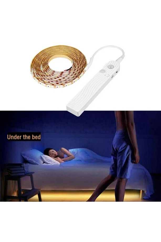 Hareket Sensörlü Pilli Led Gece Lambası Zamanlı Usb Şarjlı Dolap Yatak Altı Merdiven Aydınlatma 2m - 6