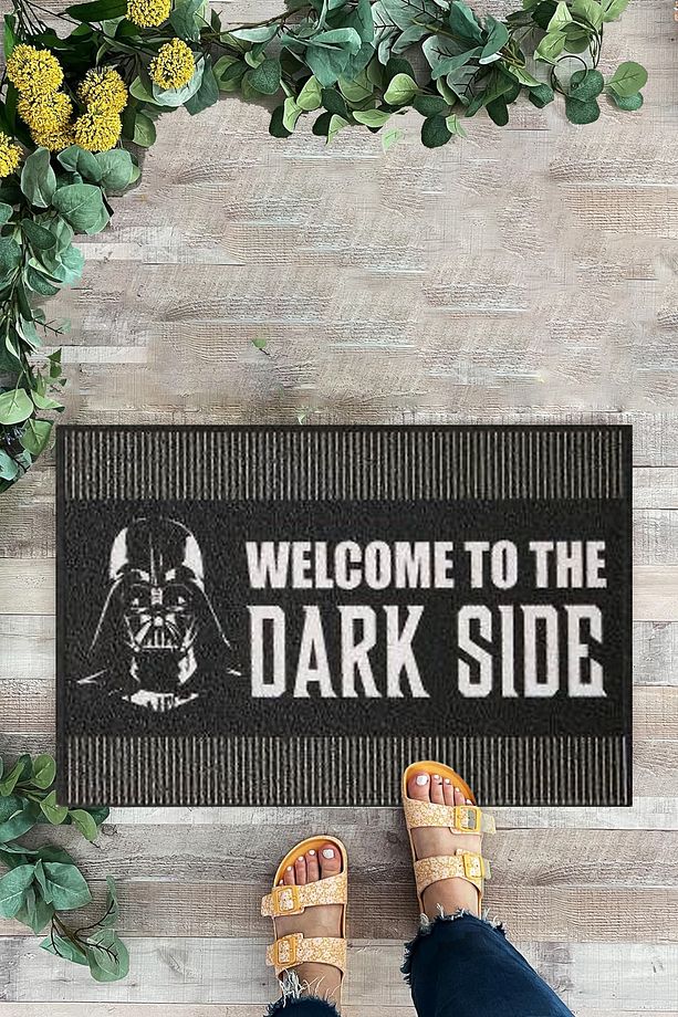 Welcome The Dark Side, Yazılı Siyah Paspas, İç ve Dış Dekoratif Kapı Önü Paspası - 1