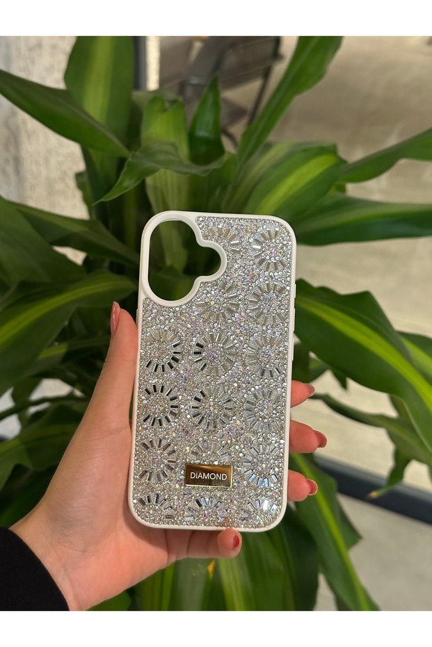 غطاء حماية لامع متوافق مع هاتف iPhone 16 من حجر الماس اللامع