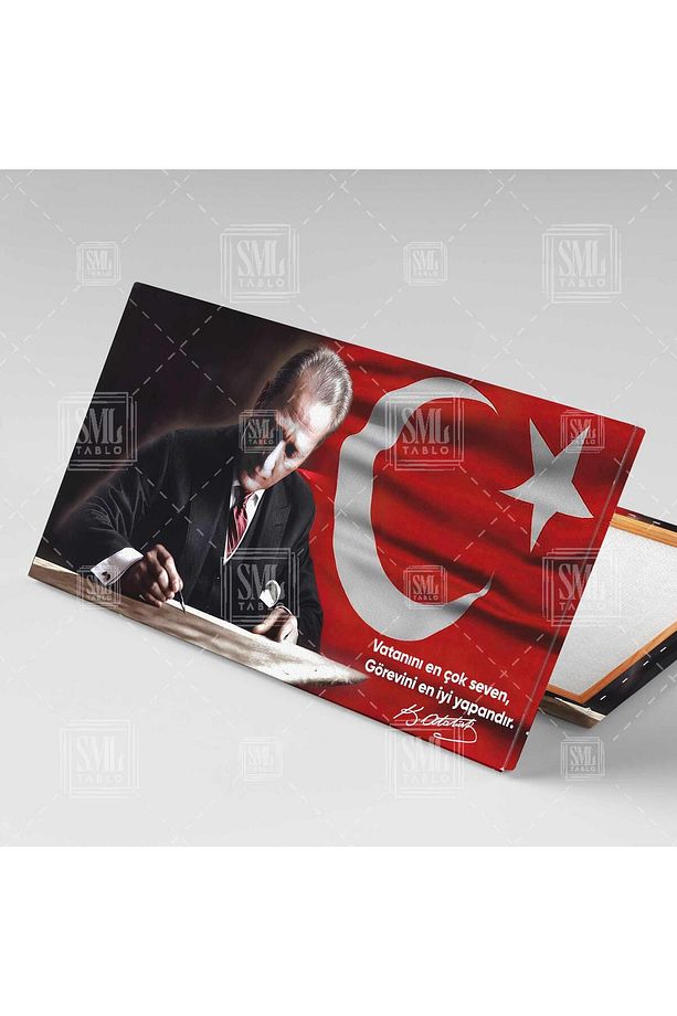 Mustafa Kemal Atatürk Vatanını En Çok Seven Görevini En İyi Yapandır Enine Yatay Kanvas Tablo - 2