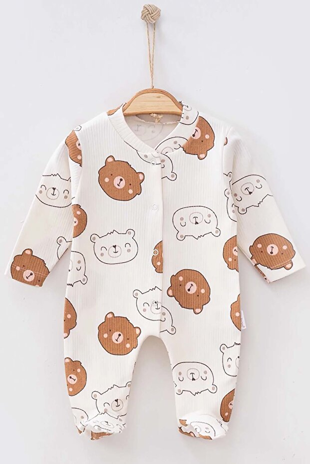 Newborn Baby Outfit One-Piece Cotton Teddy Bear Patterned Jumpsuit