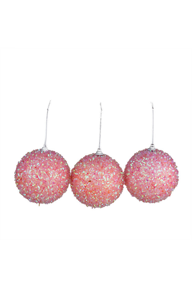 New Year - Pink Glitter Ball 3-Piece Ornament Set