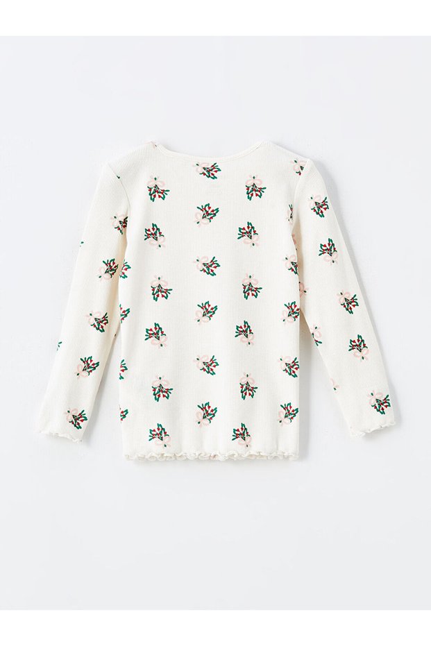 Crew Neck Christmas Themed Girl's Pajamas Set