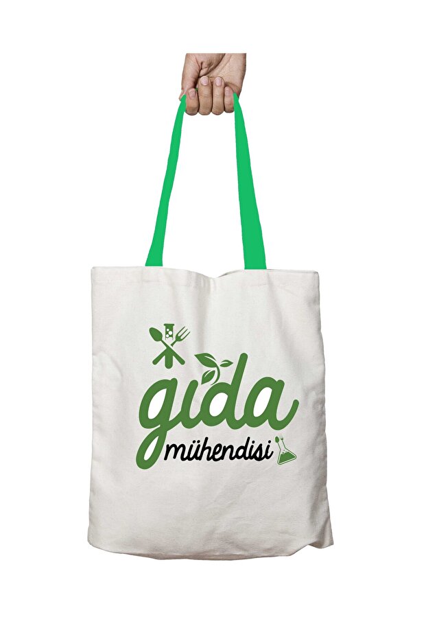 Food Engineer Washable Shoulder Bag with Green Handles
