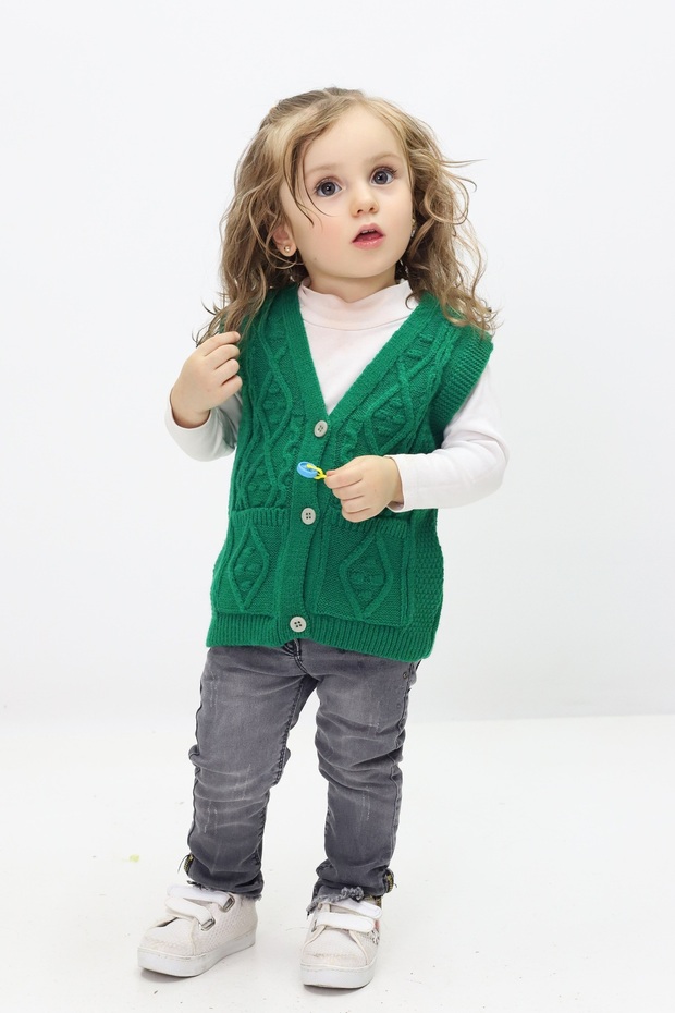 Baby Girl Buttoned Knitwear Cardigan & Vest