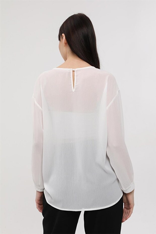 Ense Düğmeli Şifon Bluz - 4