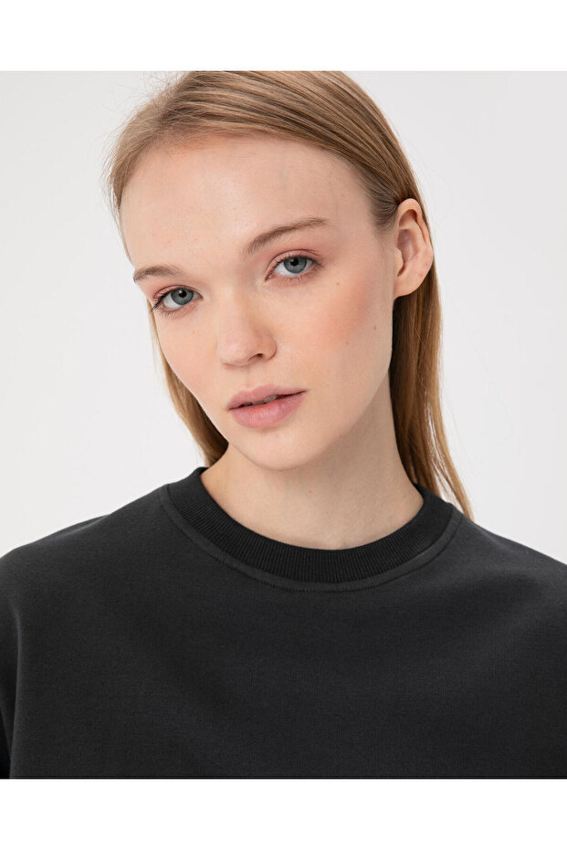 Kadın Antrasit Koyu Gri Basic EasySize Sweatshirt - Uzun Kollu, Basic Fit - 4