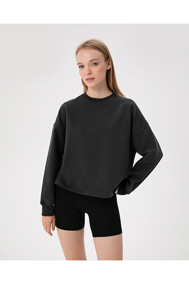 Kadın Antrasit Koyu Gri Basic EasySize Sweatshirt - Uzun Kollu, Basic Fit - 1