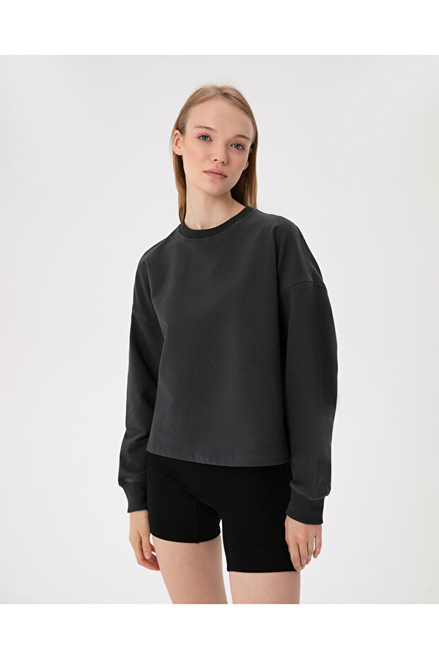 Kadın Antrasit Koyu Gri Basic EasySize Sweatshirt - Uzun Kollu, Basic Fit - 6