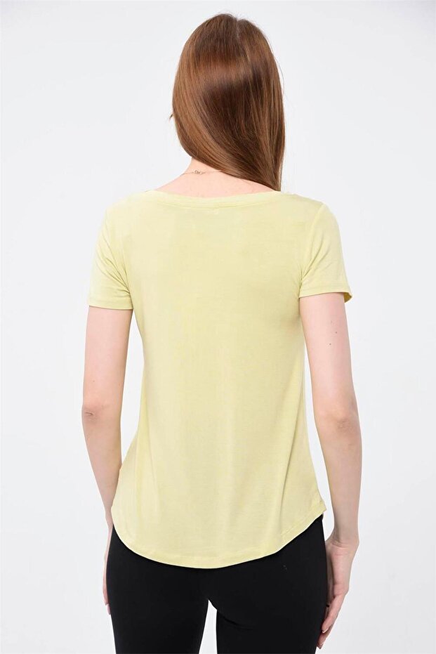 Tshirt Basic Taşlı Kaplan Kıvrık Makas - Sarı - 4