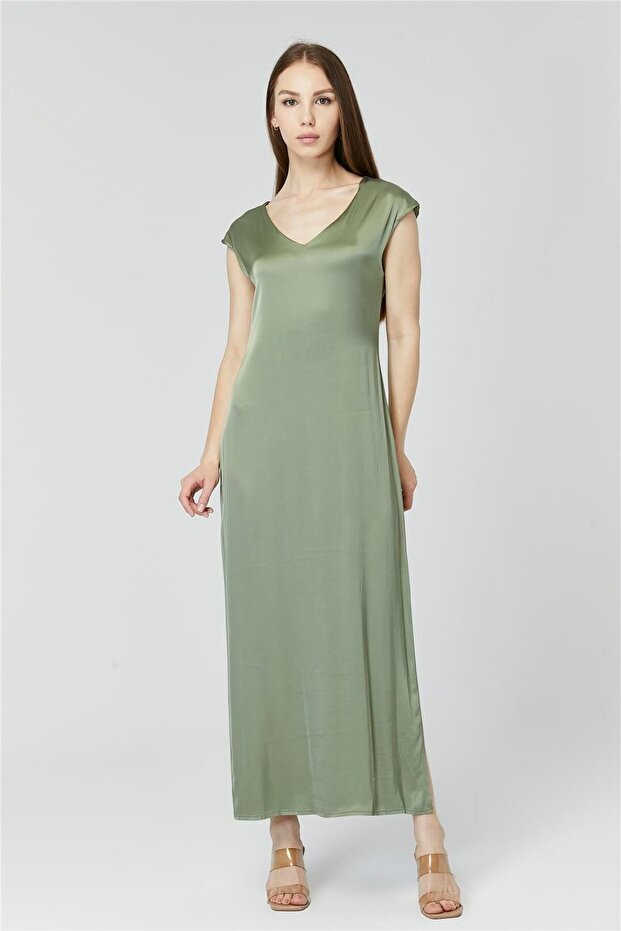 Long V-Neck Slit Dress