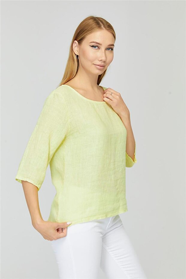Back Buttoned Linen Blouse - 2