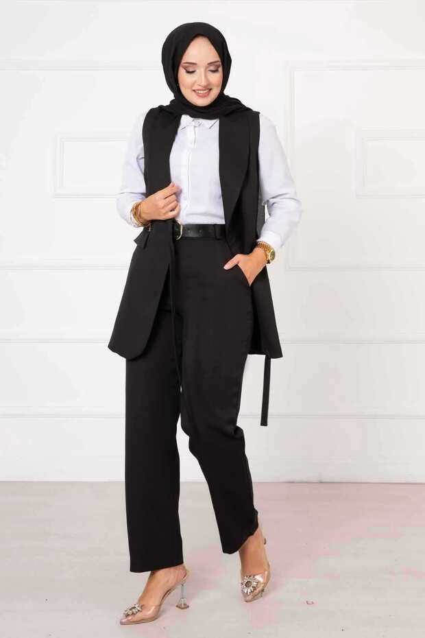 Side-Tie Vest Suit Black