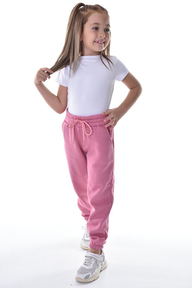 Girls - Boys Pink Winter Fleece Lined 3 Thread Sweatpants Jogger Pants