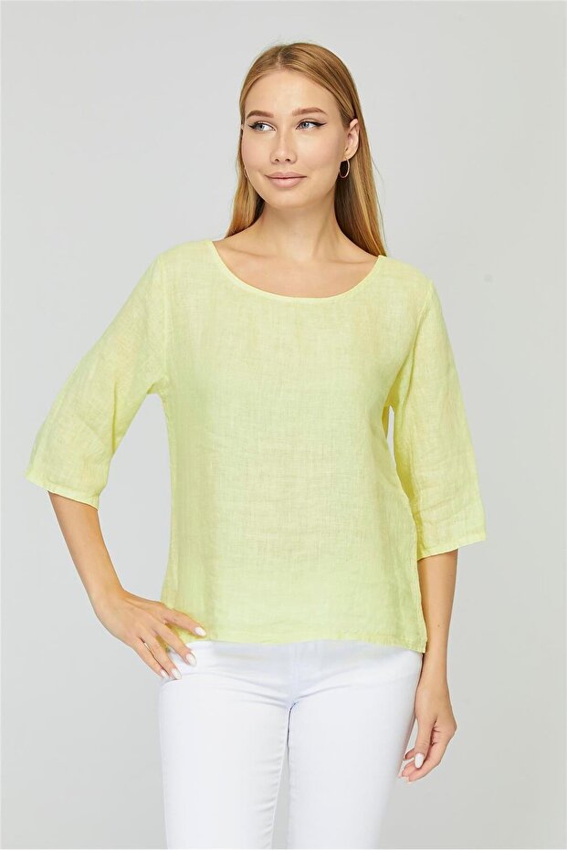 Back Buttoned Linen Blouse - 1