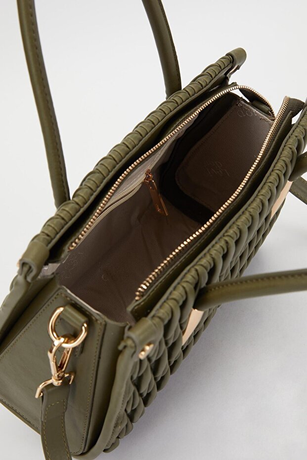 حقيبة يد بنمط البقلاوة الكاكي - 5