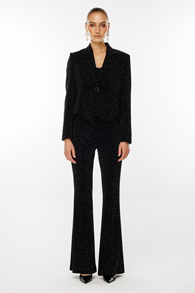 Modailgi  Taşlı Örme Crop Ceket Siyah - 1