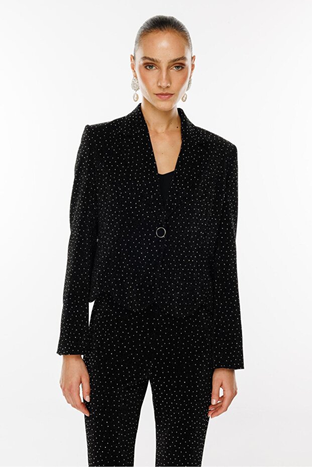 Modailgi  Taşlı Örme Crop Ceket Siyah - 2